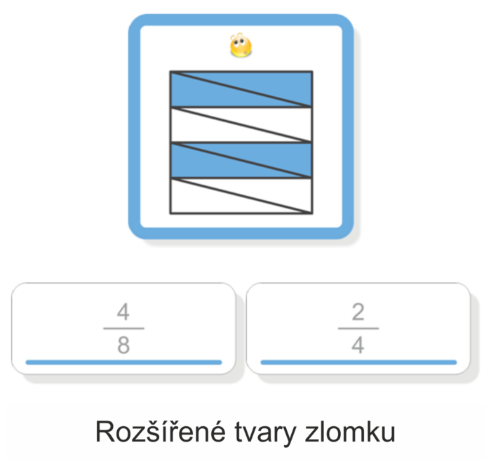 Zlomek jako část z celku | Přiřazovací karty | Ukázka řešení úlohy (líc karty – rozšířené tvary zlomku)
