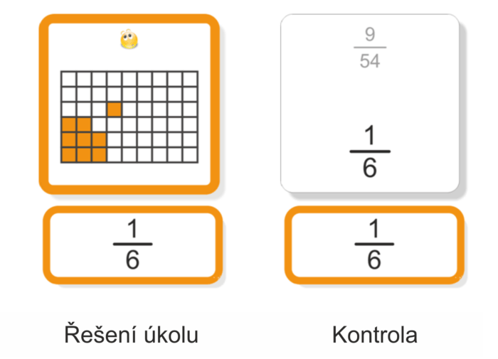Zlomek jako část z celku | Přiřazovací karty | Ukázka autokorekce (rub karty – správné řešení)